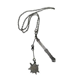 Silver Morningstar mace flail medieval weapon club Pendant Necklace goth biker